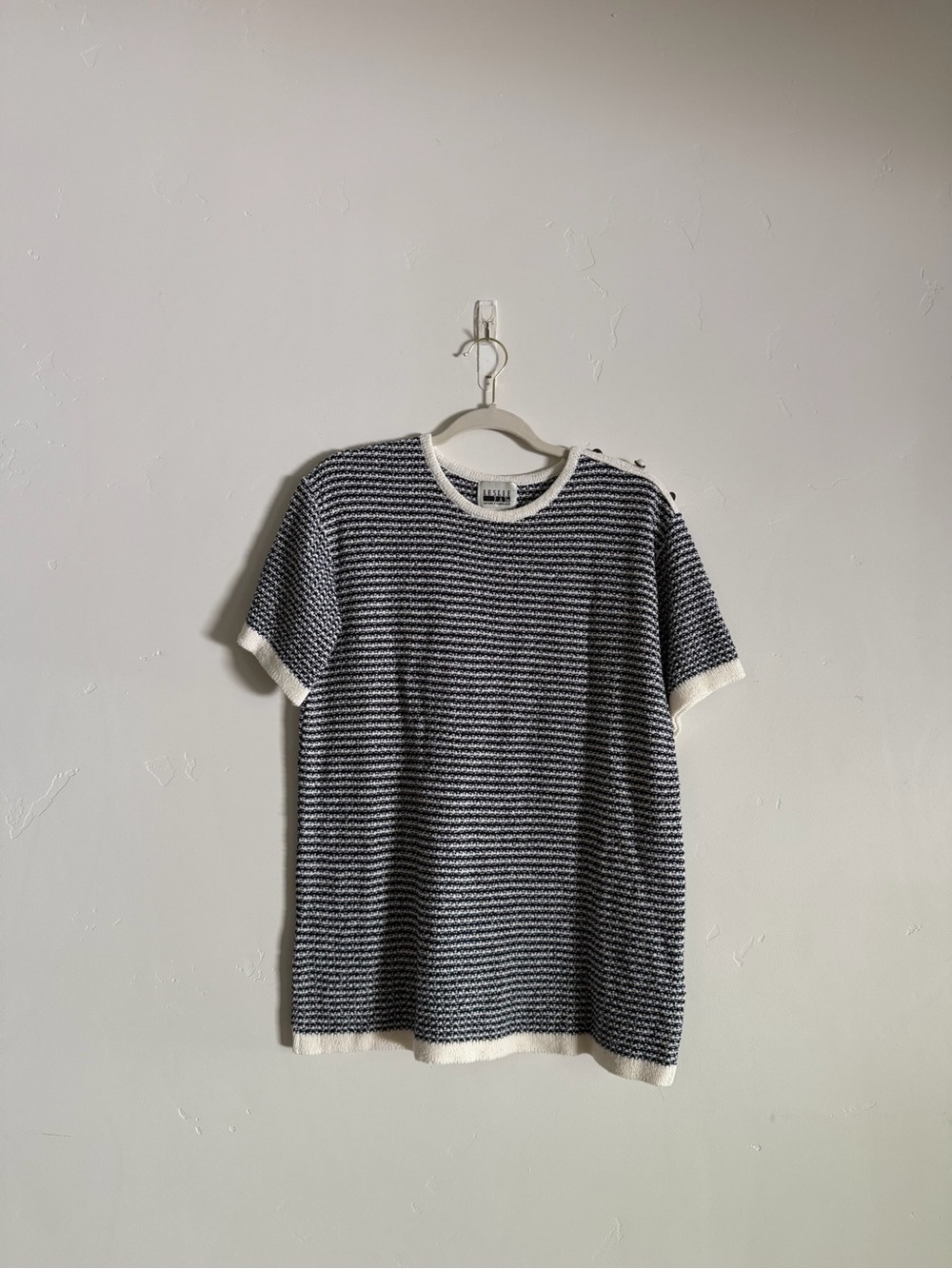Women’s Navy & White Short Sleeve Knit Sweater Shirt